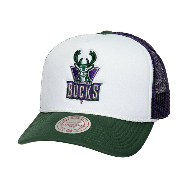 ミッチェル＆ネス ミッチェル&ネス メンズ 帽子 アクセサリー Milwaukee Bucks Mitchell & Ness Hardwood Classics Blocker Foam Front Trucker Snapback Hat White