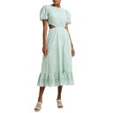 t`RlNV fB[X s[X gbvX Women's Esse Eyelet Cutout Puff-Sleeve Cotton Midi Dress Aqua Foam