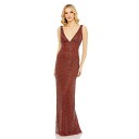 }bN_K fB[X s[X gbvX Women's Sequined Sleeveless V-Neck Back Slit Gown Brick