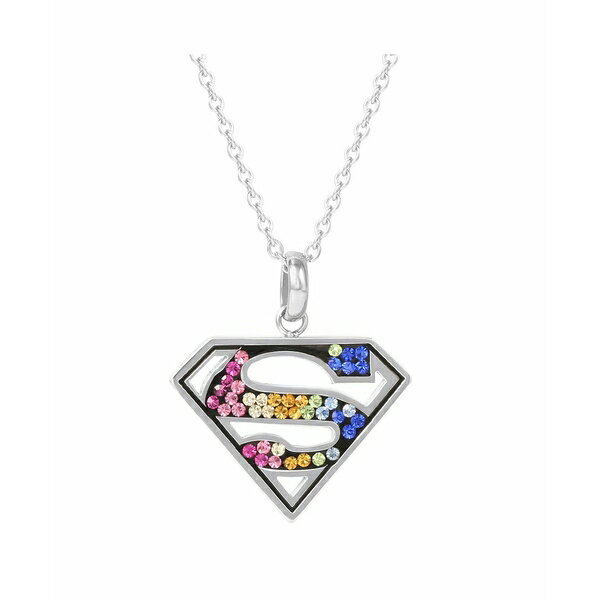 fB[V[R~bN fB[X lbNXE`[J[Ey_ggbv ANZT[ Superman Cutout Stainless Steel Rainbow Crystals Emblem Necklace, 18