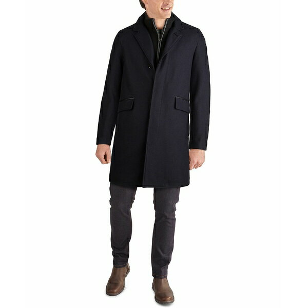 楽天astyコールハーン メンズ ジャケット＆ブルゾン アウター Men's Layered Look Classic-Fit Twill Topcoat with Faux-Leather Trim Navy