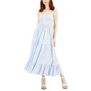 トミー ヒルフィガー レディース ワンピース トップス Women's Smocked Tiered Sleeveless Maxi Dress Blue/white