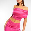 【送料無料】 ミスガイデッド レディース カットソー トップス Co Ord One Shoulder Satin Crop Top PINK