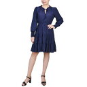 ニューヨークコレクション レディース ワンピース トップス Petite Long Sleeve Tiered Dress with Ruffled Neck Navy