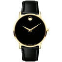 oh Y rv ANZT[ Men's Swiss Museum Classic Black Leather Strap Watch 40mm Black/Gold Black