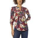 ジョーンズニューヨーク レディース カットソー トップス Women's Floral-Print Pintuck Roll-Tab Shirt Bordeaux Multi