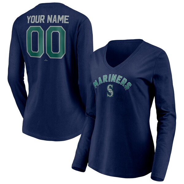 t@ieBNX fB[X TVc gbvX Seattle Mariners Fanatics Branded Women's Personalized Winning Streak Name & Number Long Sleeve VNeck TShirt Navy