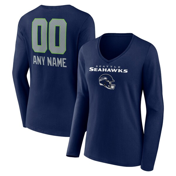 t@ieBNX fB[X TVc gbvX Seattle Seahawks Fanatics Branded Women's Personalized Name & Number Team Wordmark Long Sleeve VNeck TShirt College Navy