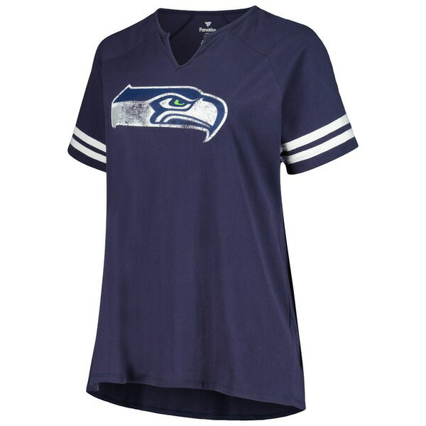 t@ieBNX fB[X TVc gbvX Seattle Seahawks Fanatics Branded Women's Plus Size Notch Neck Raglan Sleeve TShirt Navy