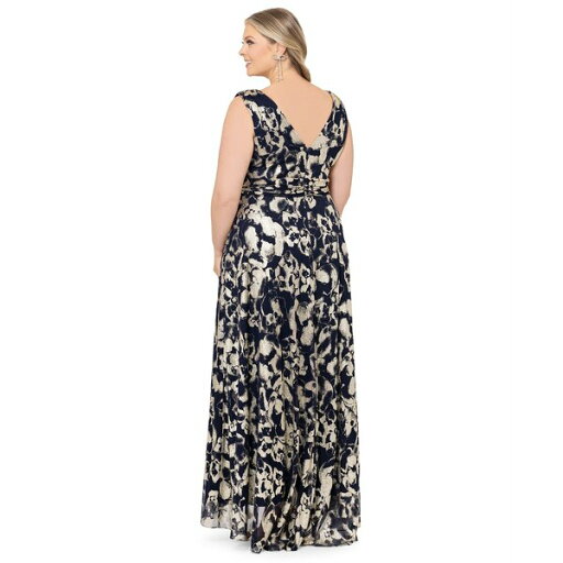 ベッツィ アンド アダム レディース ワンピース トップス Plus Size Metallic-Print Gown Navy/Gold ベッツィ アンド アダム レディース ワンピース トップス Plus Size Metallic-Print Gown Navy/Gold