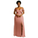 hbV[RNV fB[X s[X gbvX Womens Off-the-Shoulder Flounce Sleeve Empire Waist Gown with Front Slit Desert rose