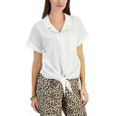 チャータークラブ レディース カットソー トップス Women's 100% Linen Tie-Front Shirt, Created for Macy's Bright White