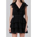 GhX[Y fB[X s[X gbvX Women's Tulle Ruffle Tiered Mini Dress Black