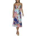 QX fB[X s[X gbvX Women's Twist Sweetheart-Neck Midi Slip Dress Blue/Coral Multi