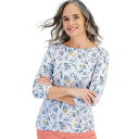 スタイルアンドコー レディース カットソー トップス Women 039 s Printed 3/4-Sleeve Pima Cotton Top, Created for Macy 039 s Light Blue Floral