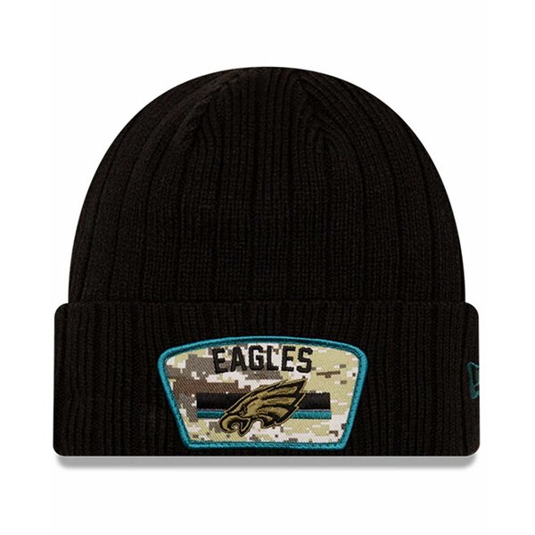 ニューエラ メンズ 帽子 アクセサリー Men's Black Philadelphia Eagles 2021 Salute To Service Cuffed Knit Hat Black