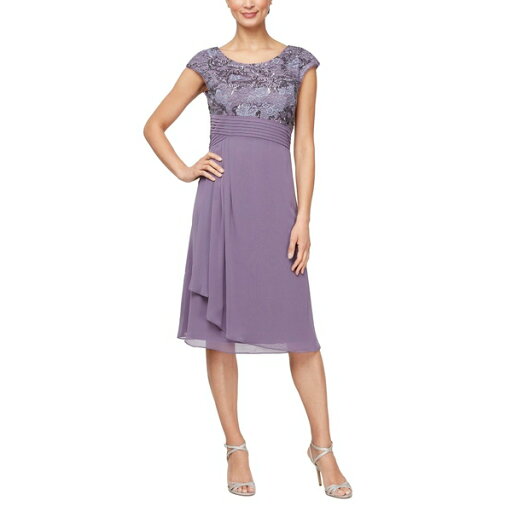 アレックスイブニングス レディース ワンピース トップス Short Embroiderd with Pleated Waist Icy Orchid アレックスイブニングス レディース ワンピース トップス Short Embroiderd with Pleated Waist Icy Orchid