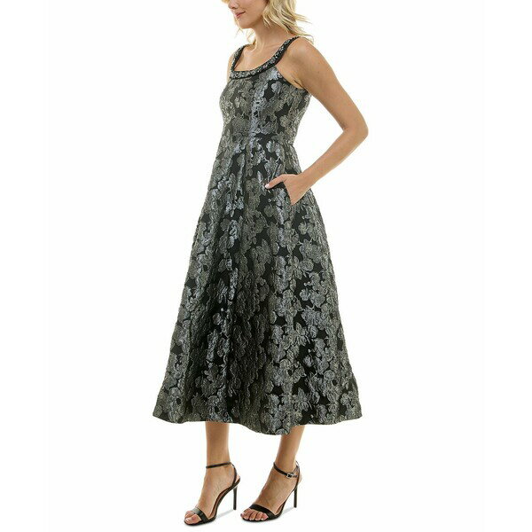 テイラー レディース ワンピース トップス Women's Embellished Scoop-Neck Jacquard Dress Black Silver