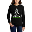 エルエーポップアート レディース Tシャツ トップス Women's Here Comes Santa Paws Art Long Sleeve T-Shirt Black