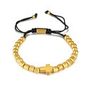 ローナ サットン メンズ ブレスレット・バングル・アンクレット アクセサリー Gold Cross Beaded Rope Stainless Steel Br...