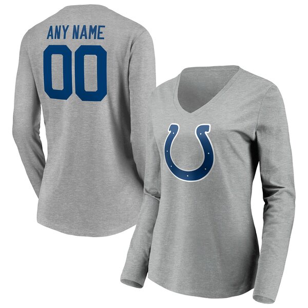 եʥƥ ǥ T ȥåץ Indianapolis Colts Fanatics Branded Women's Team Authentic Custom Long Sleeve VNeck TShirt Gray