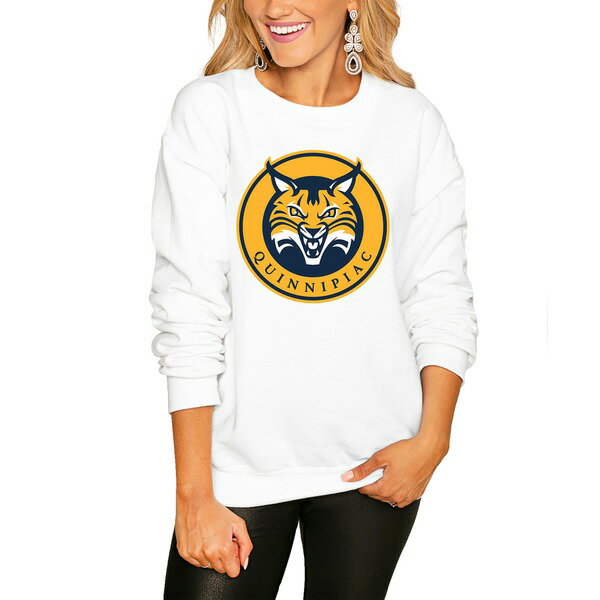 ゲームデイ レディース パーカー・スウェットシャツ アウター Quinnipiac Bobcats Women's End Zone Pullover Sweatshirt White