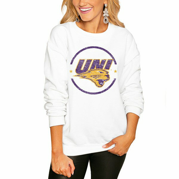 ゲームデイ レディース パーカー・スウェットシャツ アウター Northern Iowa Panthers Women's End Zone Pullover Sweatshirt White