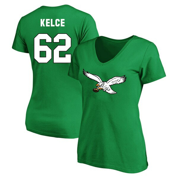 t@ieBNX fB[X TVc gbvX Jason Kelce Philadelphia Eagles Women's Plus Size Fair Catch Name & Number VNeck TShirt Kelly Green