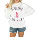 ǥ ǥ ѡåȥ  Duquesne Dukes Gameday Couture Women's Good Vibes Premium Fleece Drop Shoulder Pullover Sweatshirt White