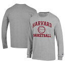 チャンピオン メンズ Tシャツ トップス Harvard Crimson Champion Icon Logo Basketball Jersey Long Sleeve TShirt Gray