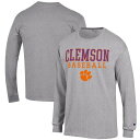 チャンピオン メンズ Tシャツ トップス Clemson Tigers Champion Baseball Stack Long Sleeve TShirt Gray