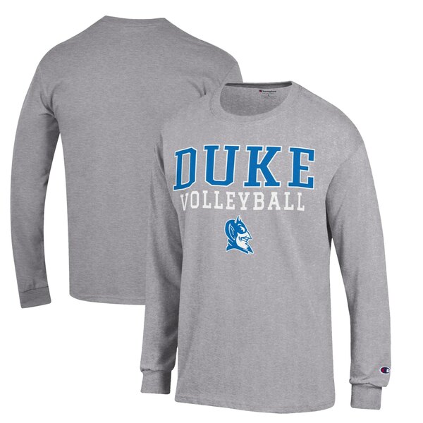 ԥ  T ȥåץ Duke Blue Devils Champion Stacked Logo Volleyball Long Sleeve TShirt Gray