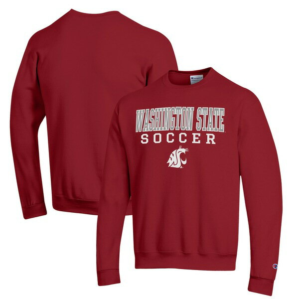 チャンピオン メンズ パーカー・スウェットシャツ アウター Washington State Cougars Champion Soccer Stack Logo Powerblend Pullover Sweatshirt Crimson