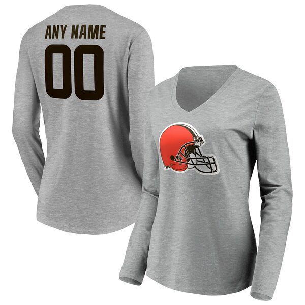 եʥƥ ǥ T ȥåץ Cleveland Browns Fanatics Branded Women's Team Authentic Custom Long Sleeve VNeck TShirt Gray