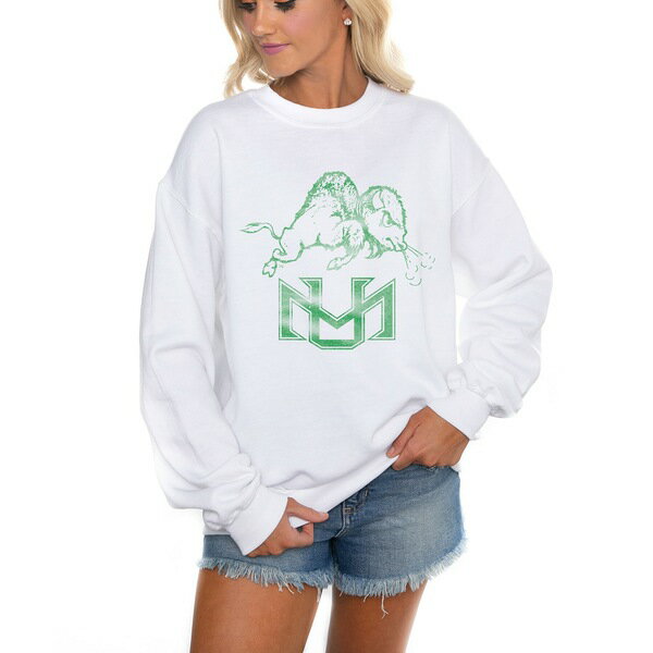 ゲームデイ レディース パーカー・スウェットシャツ アウター Marshall Thundering Herd Gameday Couture Women's Run It Back Perfect Crewneck Pullover Sweatshirt White