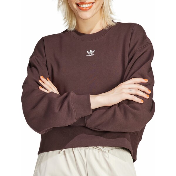 AfB_X fB[X p[J[EXEFbgVc AE^[ adidas Originals Women's Adicolor Essentials Fleece Crew Sweatshirt Shadow Brown