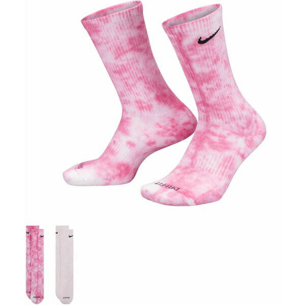 iCL fB[X C A_[EFA Nike Everyday Plus Cushioned Tie-Dye Crew Socks - 2 Pack Pink/Fuschia