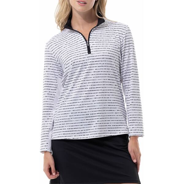 T \C fB[X Vc gbvX SanSoleil Women's Solshine Printed 1/4 Zip Long Sleeve Golf Top Morse Code White Black