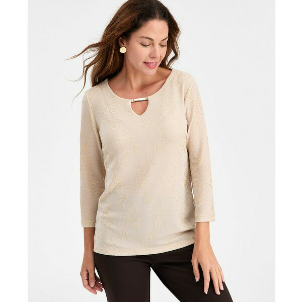 ジェイエムコレクション レディース カットソー トップス Women's Floral Shine Party Jacquard Top, M..