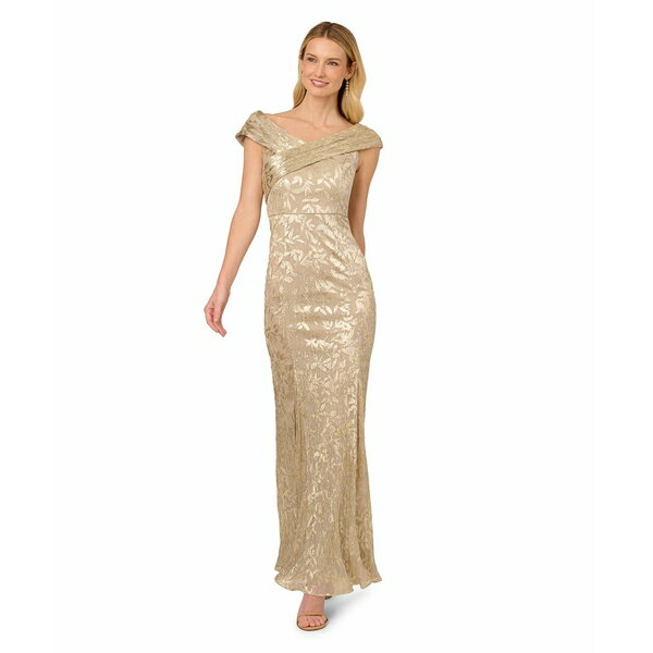 アドリアナ パペル レディース ワンピース トップス Women's Foil Leaf Mermaid Gown Champagne/Gold