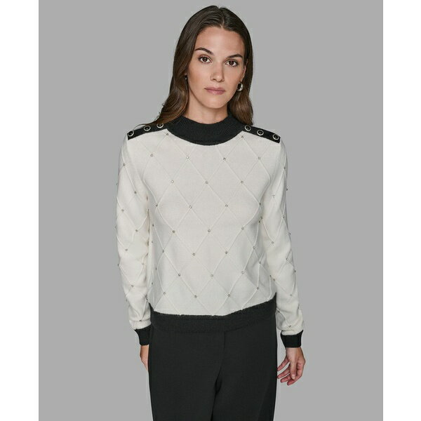 カールラガーフェルド レディース ニット&セーター アウター Women's Mock Neck Long Sleeve Sweater Sft White/Black