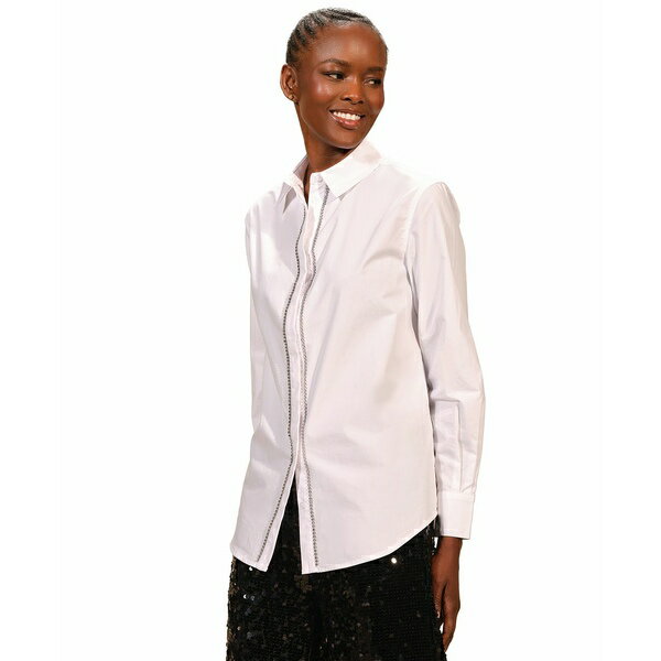 イザックミズラヒ レディース カットソー トップス Women's Embellished Poplin Long Sleeves Shirt Wh..