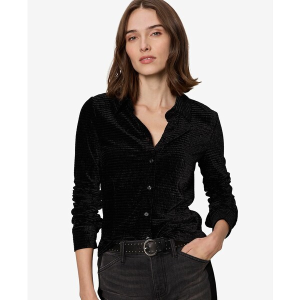 サンクチュアリー レディース カットソー トップス Women's Fitted Button Down Top Black