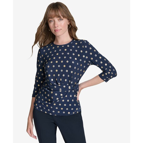 トミー ヒルフィガー レディース カットソー トップス Women's Crew Neck Moondance Dot Top Midnight ..