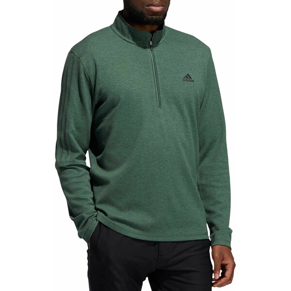 アディダス メンズ ジャケット＆ブルゾン アウター adidas Men's 3-Stripes Quarter Zip Golf Pullover Green Oxide