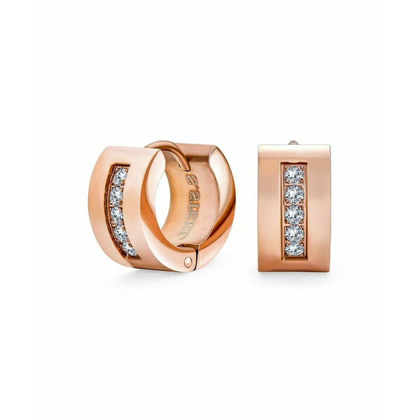 ブリング レディース ピアス＆イヤリング アクセサリー Unisex Channel Set 3 Row Cubic Zirconia CZ K-pop Wide Mini Hoop Huggie Earrings For Men For Women Rose Gold Plated Steel Stainless Rose