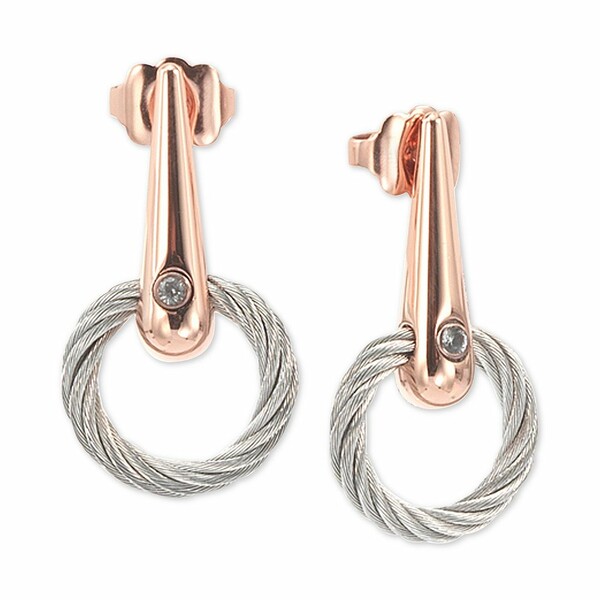 シャリオール レディース ピアス＆イヤリング アクセサリー White Topaz Accent Circle Drop Earrings in PVD Stainless Steel & Rose Gold-Tone Rose Gold/Stainless Steel