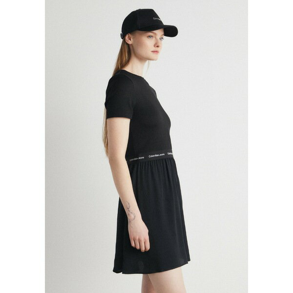 カルバンクライン レディース ワンピース トップス LOGO ELASTIC SHORT SLEEVE DRESS - Day dress - black