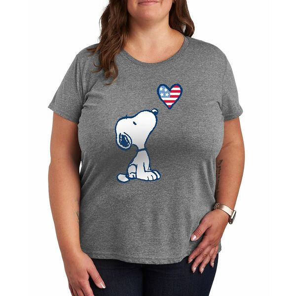 ハイブリッド アパレル レディース カットソー トップス Plus Size Peanuts Snoopy American Flag Hear..