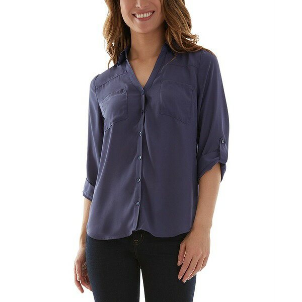 ビーシーエックス レディース カットソー トップス Juniors' V-Neck Utility Shirt Denim